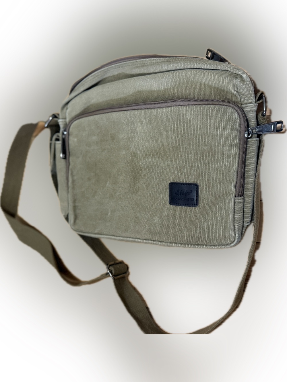 Casual Olive Green Canvas Messenger Bag with Adjustable Strap
